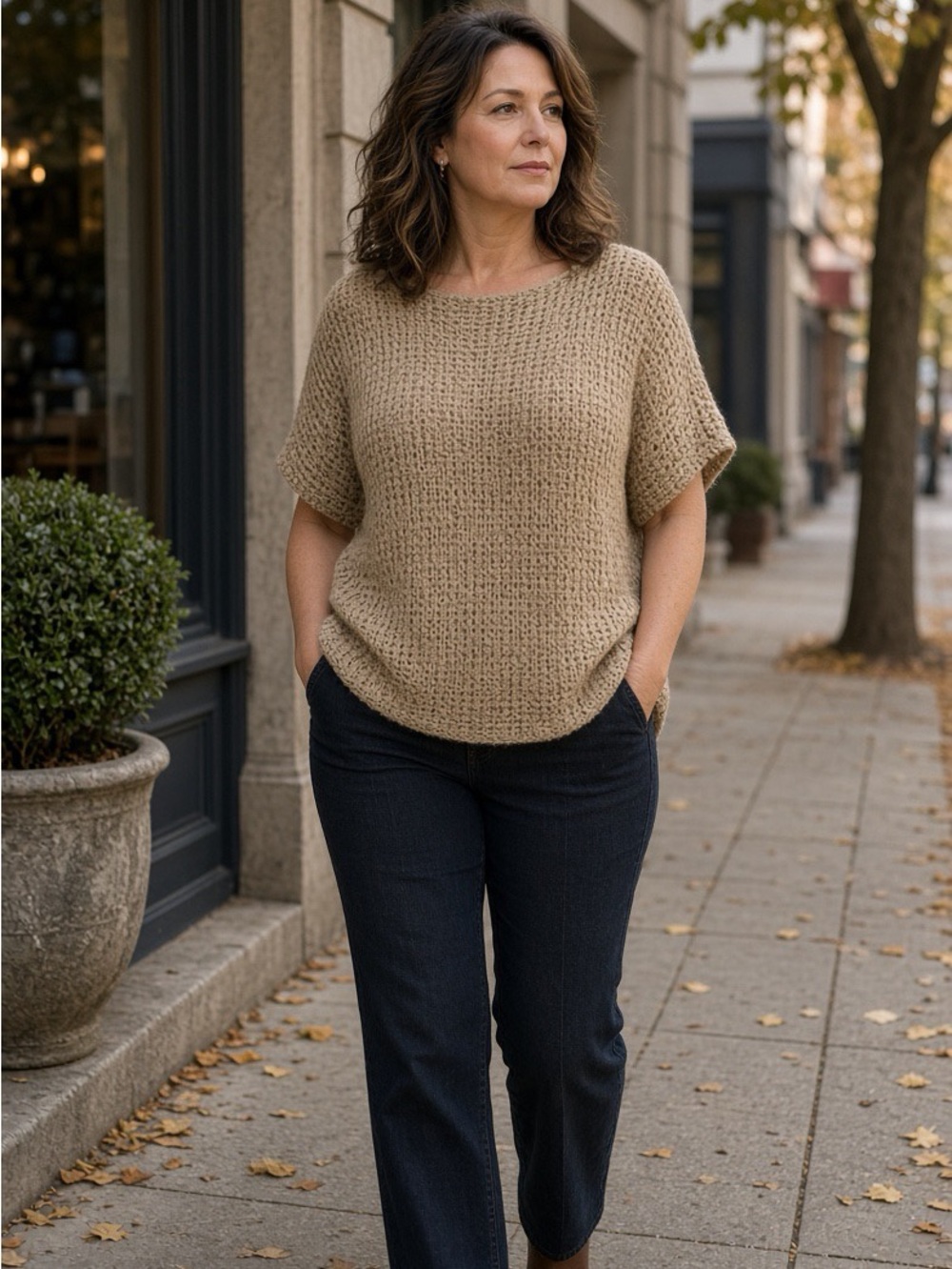 Lauren Ralph Lauren Tan Open Weave Knit Top 1X NWT Boat Neck MSRP $135